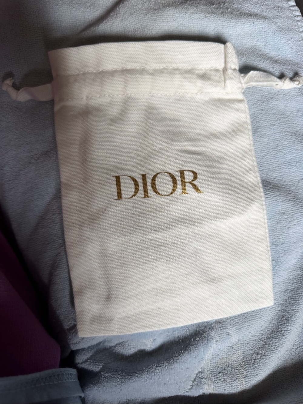 Dior Gold Logo Drawstring Pouch - Cream